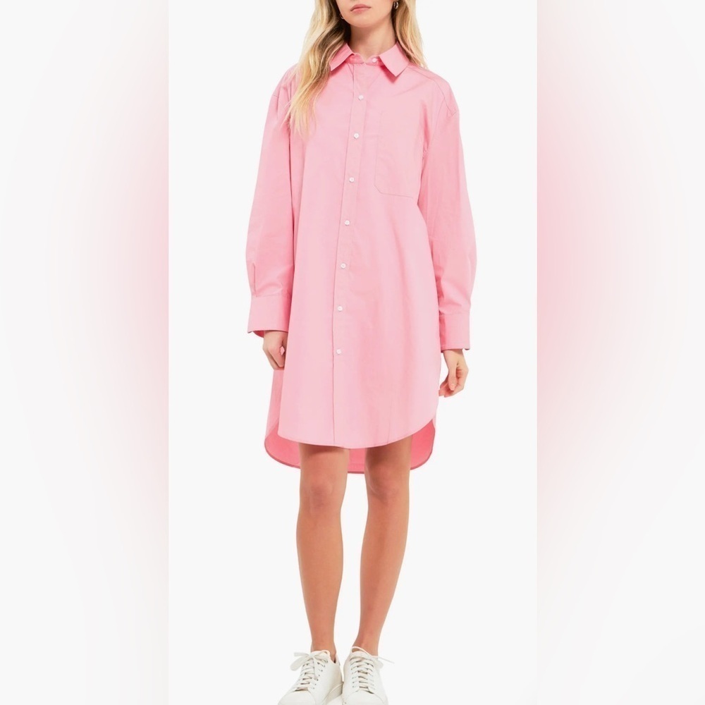 English Factory Womenโs Classic Collar Shirtdress in Pink Sz L